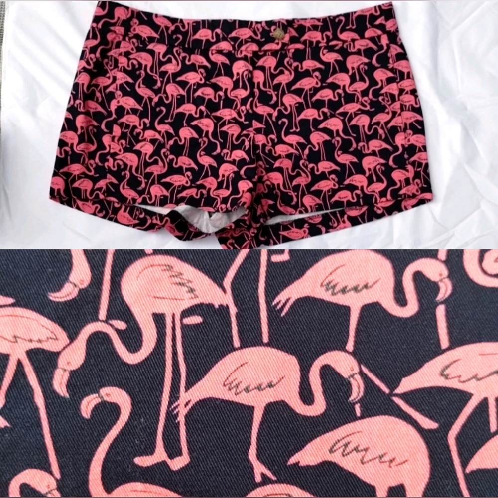 J.Crew Womens Shorts Flamingo Print Navy Blue Pink Sz 8 Coastal Preppy